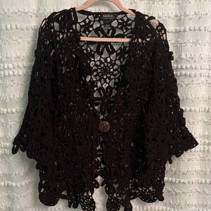 AKIRA Black Crochet Women's Poncho